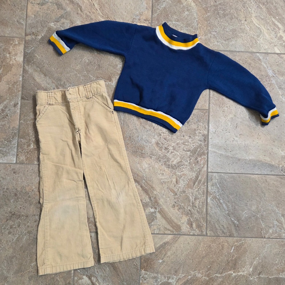 Vintage Billy the Kid Corduroy Pants 5 Slim Bits-n-By Sweater 4T Navy Tan Outfit
